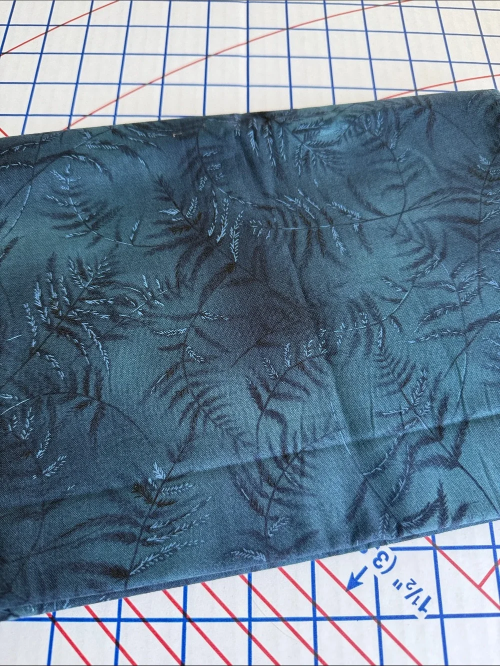 Vintage David Textiles Beth Ann Bruske Fern Fabric 34 x 42 Blue Green Botanical